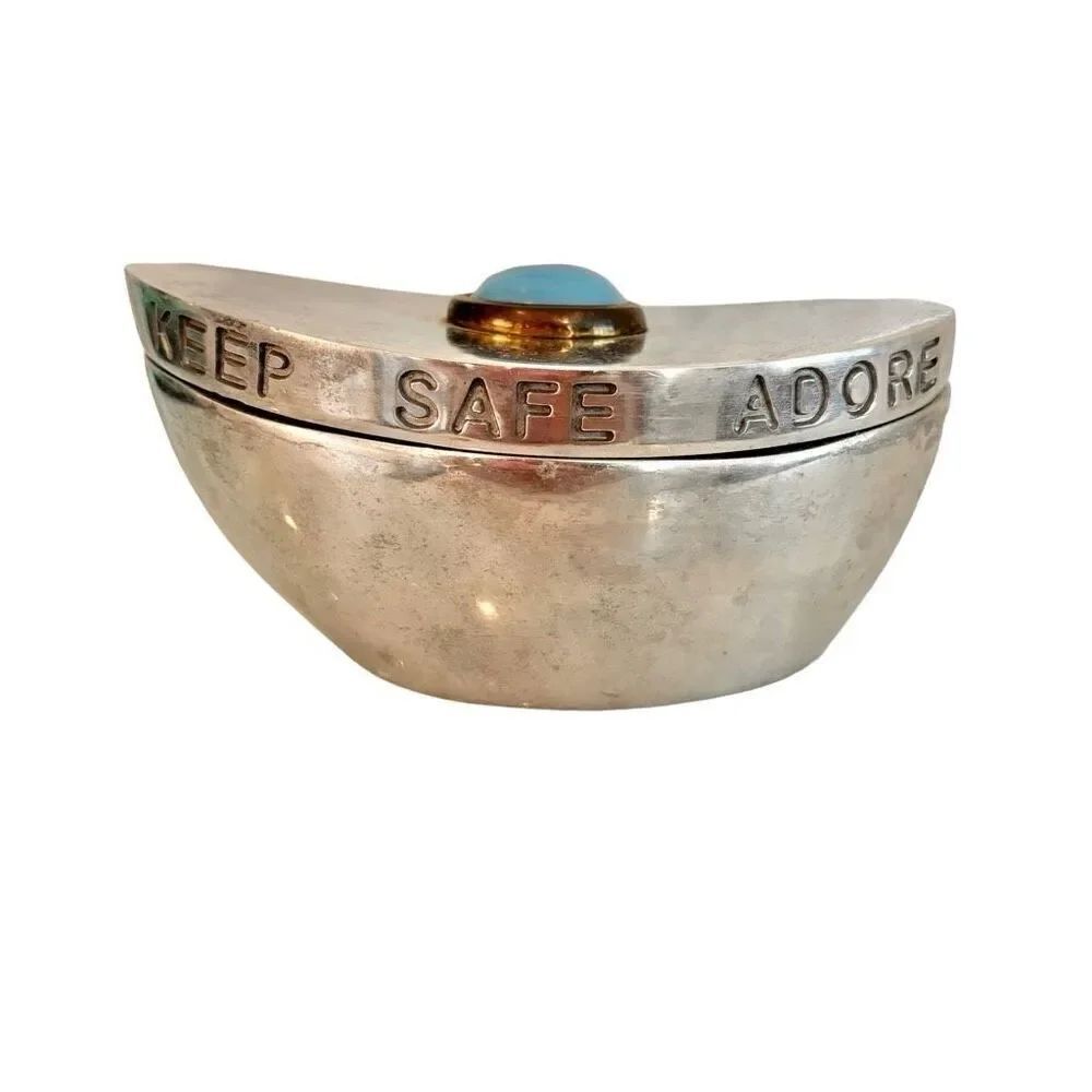 RLM Home Silver Metal Treasure Gift Box with Gem Lid Sentimental Inscription